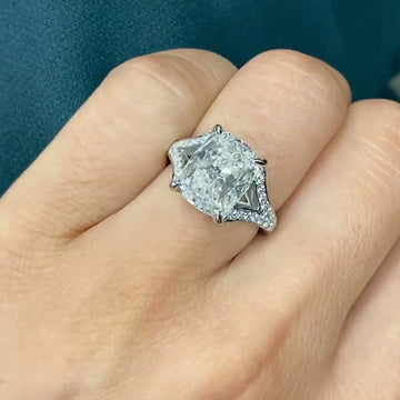 Silver Cushion Clear CZ Geometric Halo Pavé Band Ring