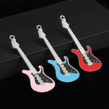 Enamel Electric Guitar Charm Pendants Silver-Tone Frame Six Colors