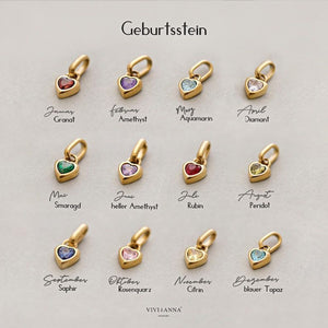 Gold Tone Chain Necklaces With Twelve Colorful Heart Birthstones