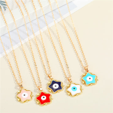 Gold Tone Star-Shaped Evil Eye Pendant Necklaces in Five Colors