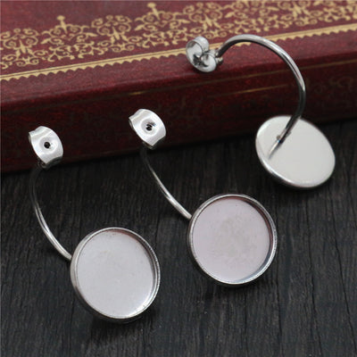 Stainless Steel Round Bezel French Hook Earrings in Two Sizes — grouped product view
