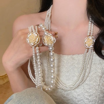 Flower Pearl Look Necklaces in Three Layered Styles