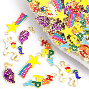 Enamel-Look Star Alloy Charms in 4 Styles for Jewelry Crafts