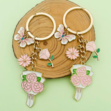 Floral Heart and Butterfly Charm Keychains in Twelve Pictured Styles