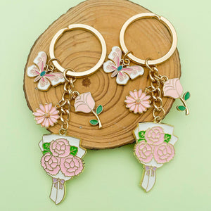 Floral Heart and Butterfly Charm Keychains in Twelve Pictured Styles
