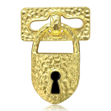 Textured Padlock Brooch in Polished Metal for Jackets and Scarves