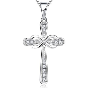 Silver Tone Cross Infinity Crystal Pendant Necklace