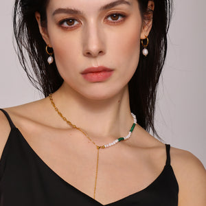 Freshwater Pearl Turquoise Y Necklace And Pearl Drop Hoop Earrings
