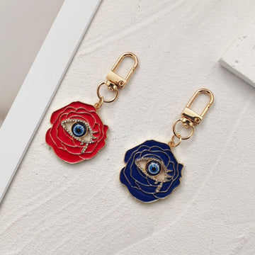 Rose Evil Eye Enamel Keychains Gold Lobster 2 Colors