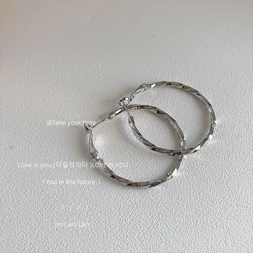 Silver Tone Twisted Large Round Hoop Earrings For Women