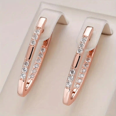 Rose Gold Tone Elongated Hoop Earrings alternate close-up view