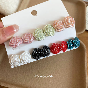 Pearl Rose Flower Stud Earring Sets Pastel Bold Colors