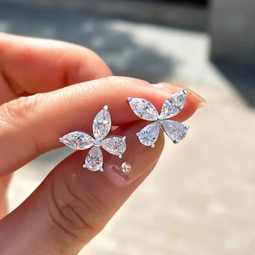 Marquise Clear Stone Butterfly Stud Earrings In Silver Tone
