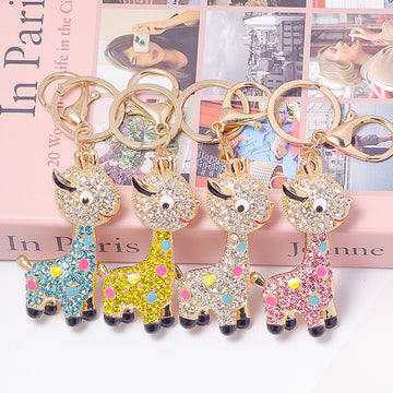 Rhinestone Giraffe Keychain Gold Metal Cute Animal Charm