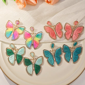 Four Color Thread-Wrapped Butterfly Statement Earrings
