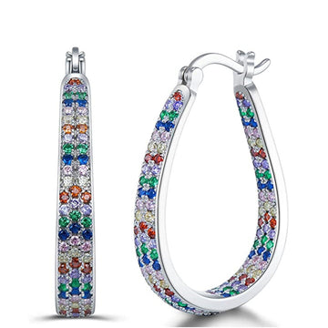 Multicolor Stone Oval Hoop Earrings Metal Jewelry Design