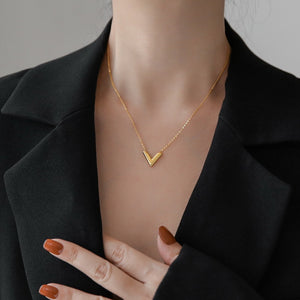 Gold Tone V Pendant Necklace Or Matching Stud Earrings