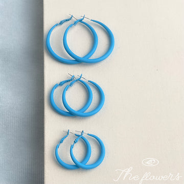 Matte Blue Thick Tube Metal Hoop Earrings Latch Closure