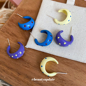 Colorful Polka Dot Half Hoop Stud Earrings Statement Jewelry