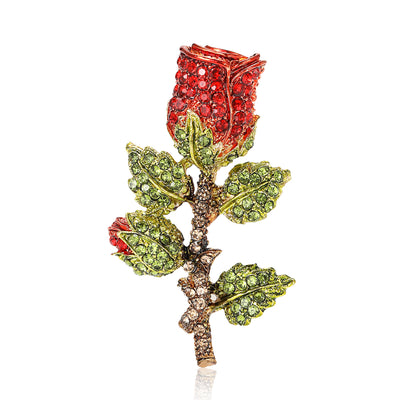 Crystal Long Stem Rose Brooch front view