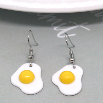 Silver Tone Irregular White Fried Egg Resin Hook Earrings