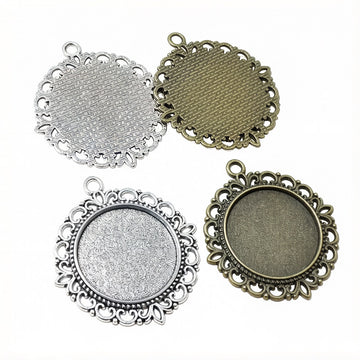 Round Floral Edge Pendant Trays in Antique Bronze and Silver