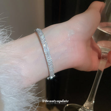 Silver Tone Double Row Clear Square Crystal Half Hinged Bangle