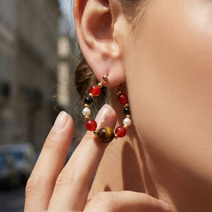 Tiger Eye and Color Stone Hoop Earrings in Four Variants