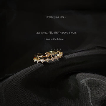 Gold Tone Open Ring Marquise Crystal Leaf Band Pair