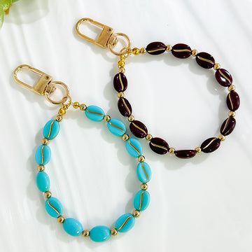 Coffee Bean Bead Bracelet Keychain With Gold Clasp