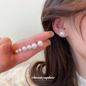 White Pearl Round Classic Stud Earrings in Four Sizes