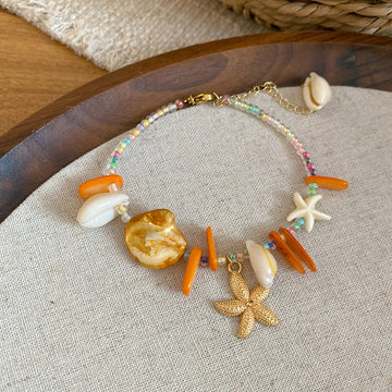 Shell Starfish Beaded Bracelet Orange Fish Charm Necklace