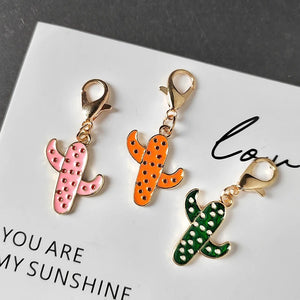 Enamel Cactus Keychain Charms Gold Lobster Clasp 3 Colors