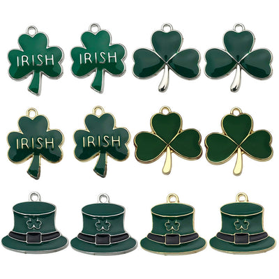 Blue clover charms arranged on a light background