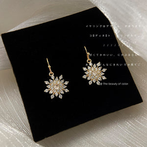 Clear CZ Snowflake Drop Earrings Gold Tone Fishhook Wires
