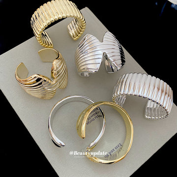 Metal Smooth Textured Open Bangles Gold Silver 6 Styles