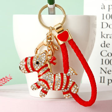 Double-Sided Jeweled Zebra Keychains in Ten Colors with Braided Options