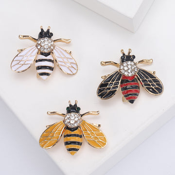Mini Enamel Bee Brooch White Yellow or Red Rhinestone Pin
