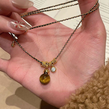 Gold Tone Brown Tiger Eye Style Pendant Necklace Pendant Jewelry