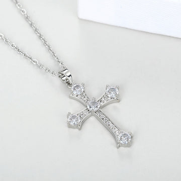 Clear Stone Cross Pendant Necklace In Gold And Silver Tones