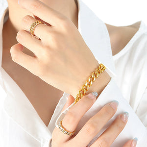 Gold Thick Curb Chain Bracelet with Lobster Clasp Extender
