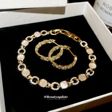 Gold Pave Crystal Oval Hoop Earrings Huggie Pair Style