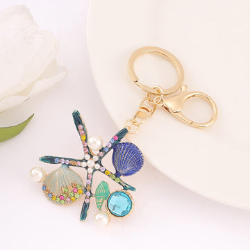 Enamel Starfish Shell Pearl Rhinestone Keychain 4 Colors