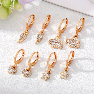 Gold and Silver Tone Crystal Feather Star Heart and Cloud Earrings