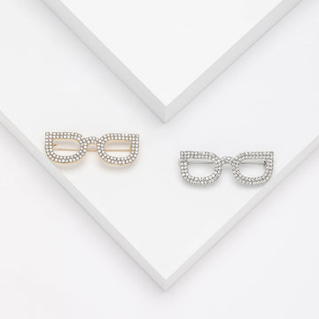 Crystal Eyeglasses Brooch in Gold and Silver Tones