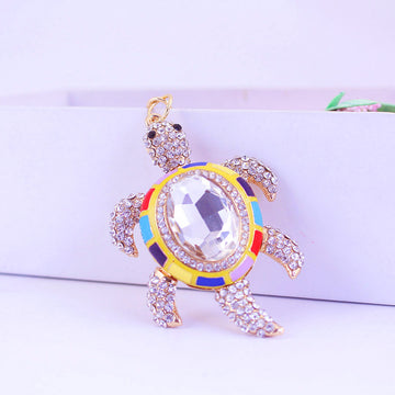 Multicolor Rhinestone Sea Turtle Keychain With Lobster Clasp