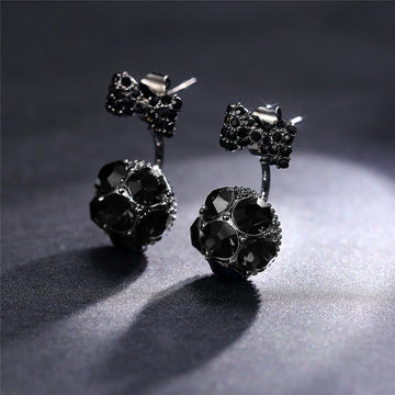 Gunmetal Bow Faceted Crystal Ball Jacket Earrings Pair