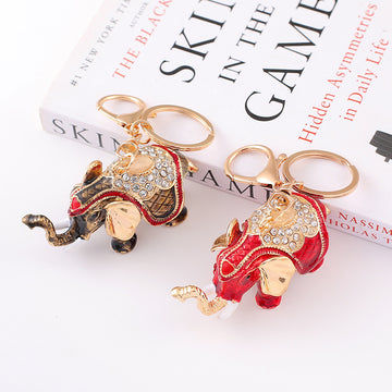 Enamel Rhinestone Elephant Keychain Metal Lucky Animal Charm