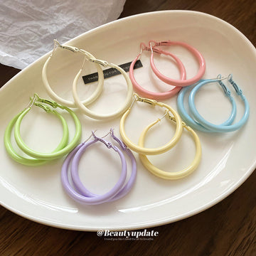 Color Coated Medium Hoop Earrings in White and Pink
