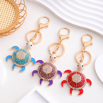 Rhinestone Sea Turtle Keychains Gold Clasp 5 Colors